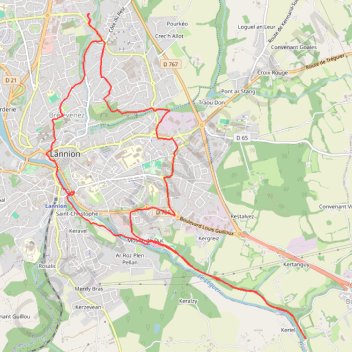 Itinéraire Lannion vers Tonquedec, distance, dénivelé, altitude, carte, profil, trace GPS