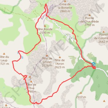 Itinéraire Randonnée 2 : Cime de la Plate depuis la route du Col de la Moutière [ https://www.toujoursplushaut06.fr/Description/Tete-Sanguiniere ], distance, dénivelé, altitude, carte, profil, trace GPS