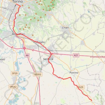 Itinéraire De Pralormo à Torino, distance, dénivelé, altitude, carte, profil, trace GPS