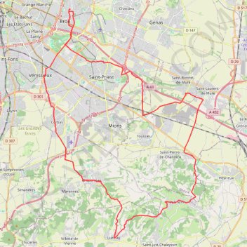 Itinéraire Bron Cyclisme, distance, dénivelé, altitude, carte, profil, trace GPS