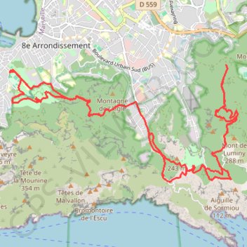 Itinéraire Les Calanques - Campagne Pastré (Marseille), distance, dénivelé, altitude, carte, profil, trace GPS