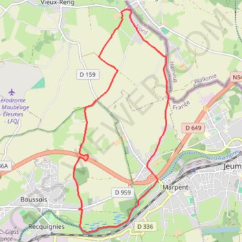 Itinéraire De Vieux-Reng à la Sambre, distance, dénivelé, altitude, carte, profil, trace GPS
