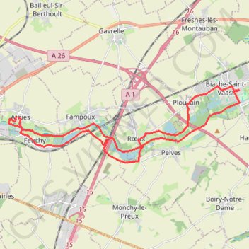 Itinéraire Athies - Biache-Saint-Vaast, distance, dénivelé, altitude, carte, profil, trace GPS