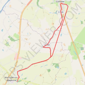Itinéraire Martigné commer, distance, dénivelé, altitude, carte, profil, trace GPS