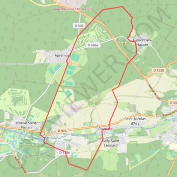 Itinéraire A partir de Avilly Saint Léonard, distance, dénivelé, altitude, carte, profil, trace GPS