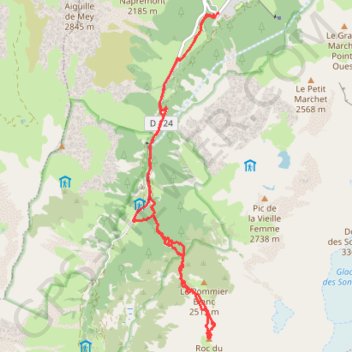 Itinéraire Roc du Blanchon, distance, dénivelé, altitude, carte, profil, trace GPS