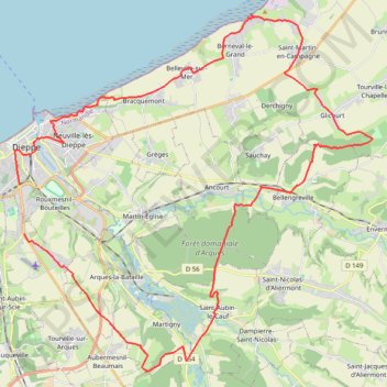Itinéraire Dieppe, distance, dénivelé, altitude, carte, profil, trace GPS
