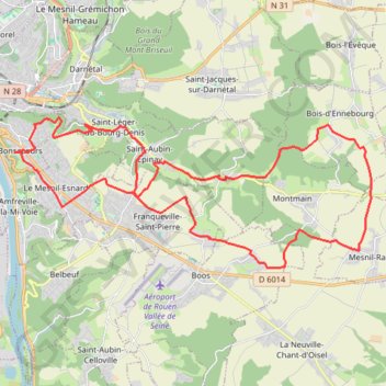 Itinéraire Plateau est de Rouen - Bonsecours - 2339 - UtagawaVTT.com, distance, dénivelé, altitude, carte, profil, trace GPS