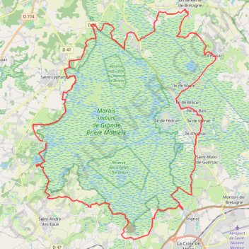 Itinéraire Piriac - Tour de La Brière, distance, dénivelé, altitude, carte, profil, trace GPS