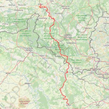 Itinéraire Dinant - Ardennes - Verdun, distance, dénivelé, altitude, carte, profil, trace GPS