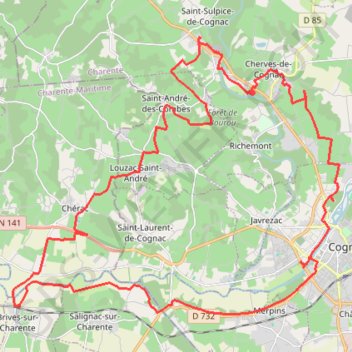 Itinéraire Boucle VTT depuis Saint-Sulpice-de-Cognac, distance, dénivelé, altitude, carte, profil, trace GPS