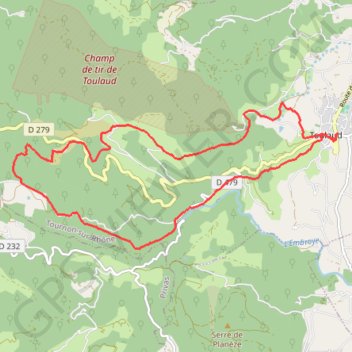 Itinéraire Toulaud, distance, dénivelé, altitude, carte, profil, trace GPS