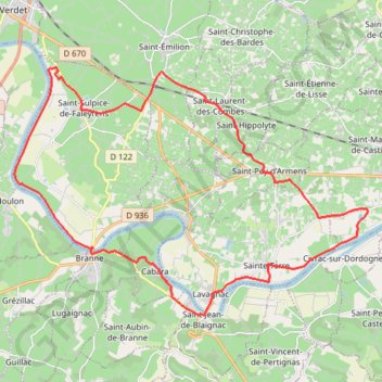 Itinéraire Saint Sukoice de Faleyrens sur les bords de la dordogne et à travers les vignobles, distance, dénivelé, altitude, carte, profil, trace GPS