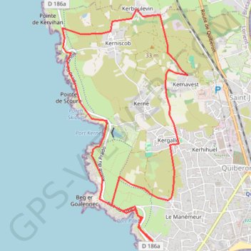 Itinéraire Quiberon, distance, dénivelé, altitude, carte, profil, trace GPS