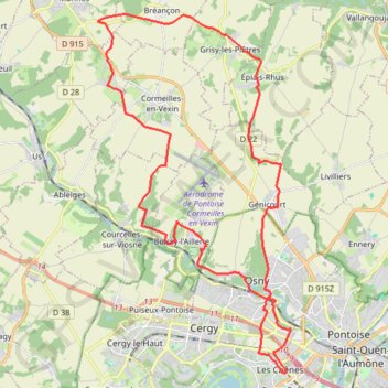 Itinéraire Cergy Marines, distance, dénivelé, altitude, carte, profil, trace GPS