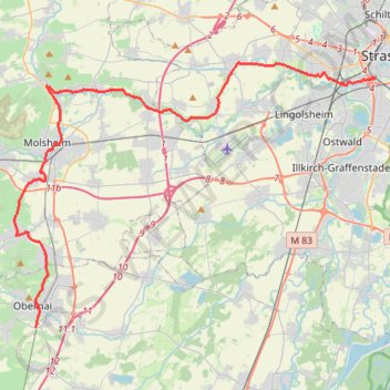 Itinéraire Strasbourg - Obernai, distance, dénivelé, altitude, carte, profil, trace GPS