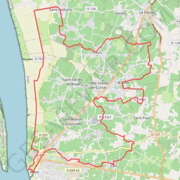 Itinéraire Boucle du canton de Blaye, distance, dénivelé, altitude, carte, profil, trace GPS