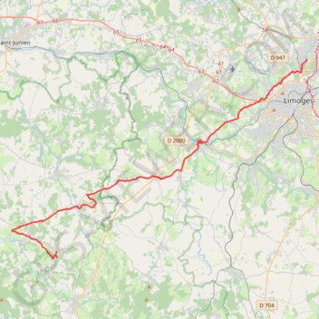 Itinéraire Limoges Champsac, distance, dénivelé, altitude, carte, profil, trace GPS
