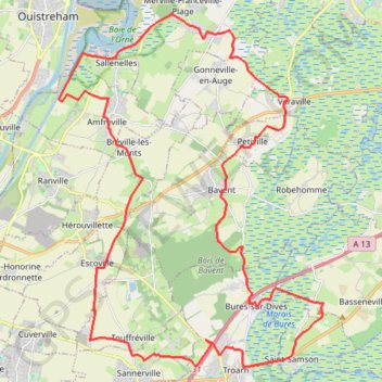 Itinéraire Bavent Sallenelles Amfreville, distance, dénivelé, altitude, carte, profil, trace GPS