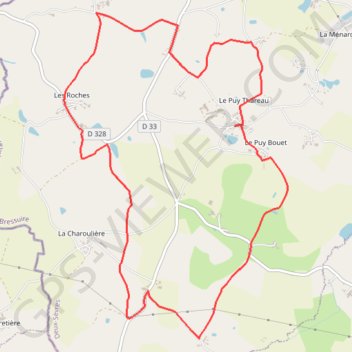 Itinéraire Boucle Puy-Thareau - Les Roches - Saint-Jean, distance, dénivelé, altitude, carte, profil, trace GPS