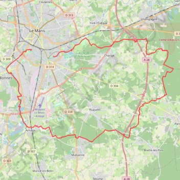 Itinéraire Autour du Mans Sud, distance, dénivelé, altitude, carte, profil, trace GPS