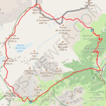 Itinéraire Buet, distance, dénivelé, altitude, carte, profil, trace GPS