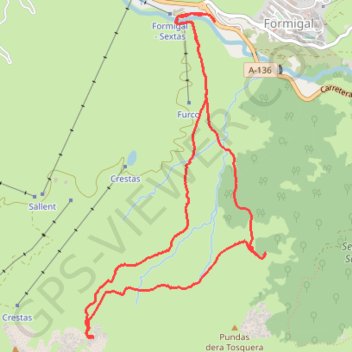 Itinéraire Formigal en raquettes, distance, dénivelé, altitude, carte, profil, trace GPS