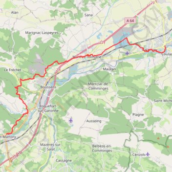 Itinéraire Cazères - Saint Martory, distance, dénivelé, altitude, carte, profil, trace GPS