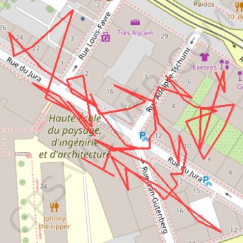 Itinéraire Position fixes computed by GNSS-SDR v0.0.18, distance, dénivelé, altitude, carte, profil, trace GPS