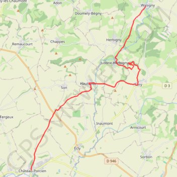 Itinéraire De Wasigny à Château Porcien (Chemin de Compostelle), distance, dénivelé, altitude, carte, profil, trace GPS