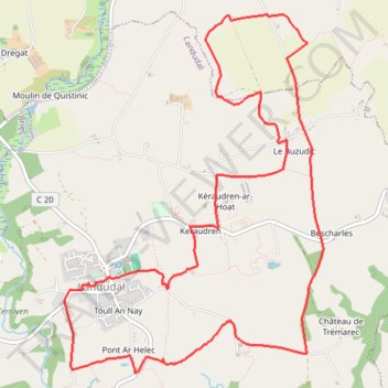 Itinéraire Landudal_11km V3, distance, dénivelé, altitude, carte, profil, trace GPS