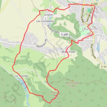 Itinéraire Pays Voironnais - Circuit de Mont Follet, distance, dénivelé, altitude, carte, profil, trace GPS