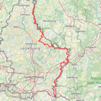 Itinéraire GR5-001-5 GR 5 Luxembourg, distance, dénivelé, altitude, carte, profil, trace GPS