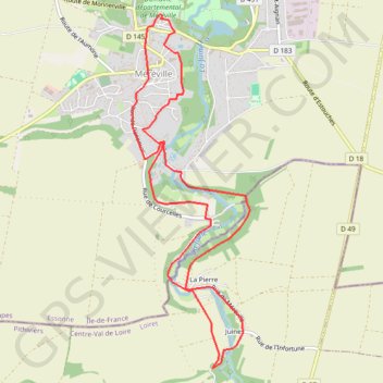 Itinéraire Méréville le long des cressonnières de la Juine, distance, dénivelé, altitude, carte, profil, trace GPS