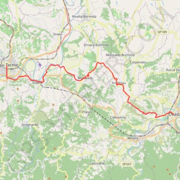 Itinéraire D'Ovada à Acqui Terme, distance, dénivelé, altitude, carte, profil, trace GPS