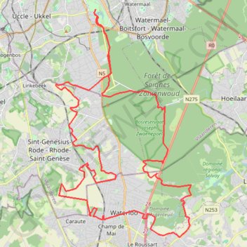 Itinéraire Waterloo, distance, dénivelé, altitude, carte, profil, trace GPS