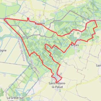 Itinéraire Arcais Marais Poitevin 33 kms, distance, dénivelé, altitude, carte, profil, trace GPS