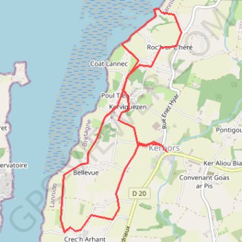 Itinéraire Kerbors jaudy, distance, dénivelé, altitude, carte, profil, trace GPS