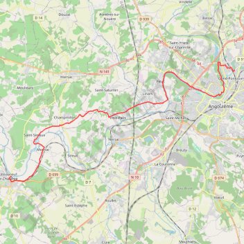 Itinéraire La Flow Vélo. Châteauneuf — Angoulême, distance, dénivelé, altitude, carte, profil, trace GPS