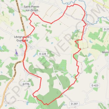 Itinéraire Lévignac, une grande randonnée en Guyenne - Pays du Dropt, distance, dénivelé, altitude, carte, profil, trace GPS