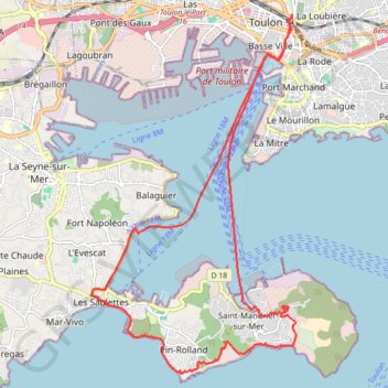 Itinéraire Toulon - Presqu'île de Saint Mandrier, distance, dénivelé, altitude, carte, profil, trace GPS