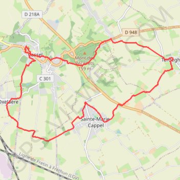Itinéraire Circuit Cassel-Terdeghem, distance, dénivelé, altitude, carte, profil, trace GPS