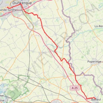 Itinéraire bailleul - grande synthe 56, distance, dénivelé, altitude, carte, profil, trace GPS