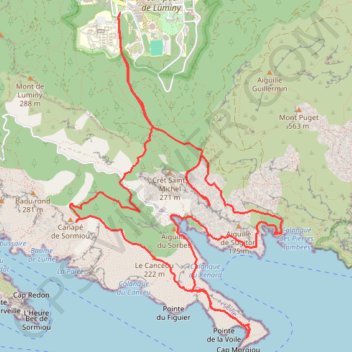 Itinéraire Vue sur les calanques, distance, dénivelé, altitude, carte, profil, trace GPS