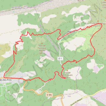 Itinéraire Cuges-Riboux-Cuges, distance, dénivelé, altitude, carte, profil, trace GPS