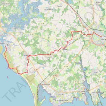 Itinéraire Étel / Auray, distance, dénivelé, altitude, carte, profil, trace GPS