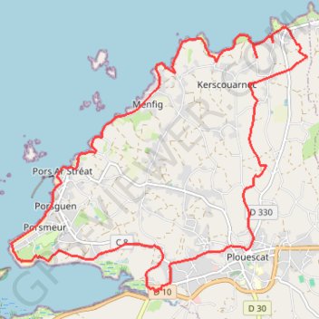 Itinéraire Autour de Plouescat, distance, dénivelé, altitude, carte, profil, trace GPS