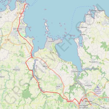 Itinéraire 01: Roscoff – Morlaix (Developed with signs), distance, dénivelé, altitude, carte, profil, trace GPS