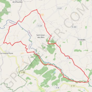 Itinéraire Vente Roulleaux, Saint-Jean-des-Bois, Le Fresne Poret, distance, dénivelé, altitude, carte, profil, trace GPS
