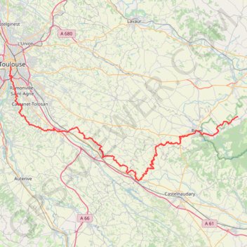 Itinéraire GR 653 : De Dourgne (Tarn) à Toulouse (Haute-Garonne), distance, dénivelé, altitude, carte, profil, trace GPS